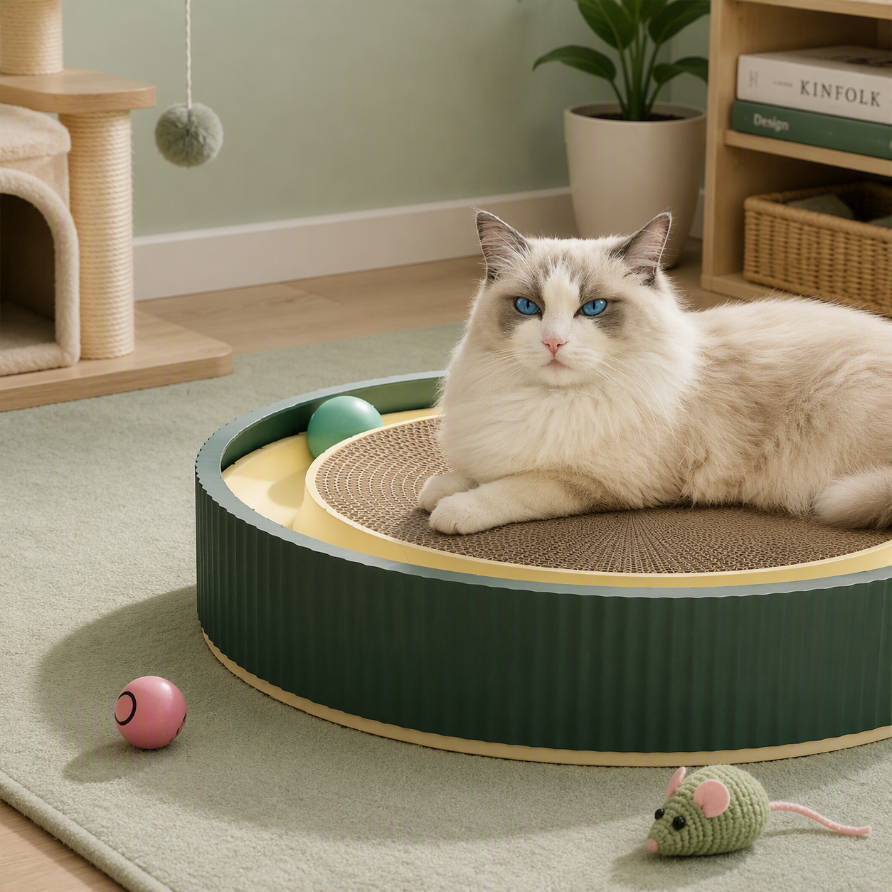 ボールレール付き 2in1 猫用爪とぎベッド - 画像 (2)