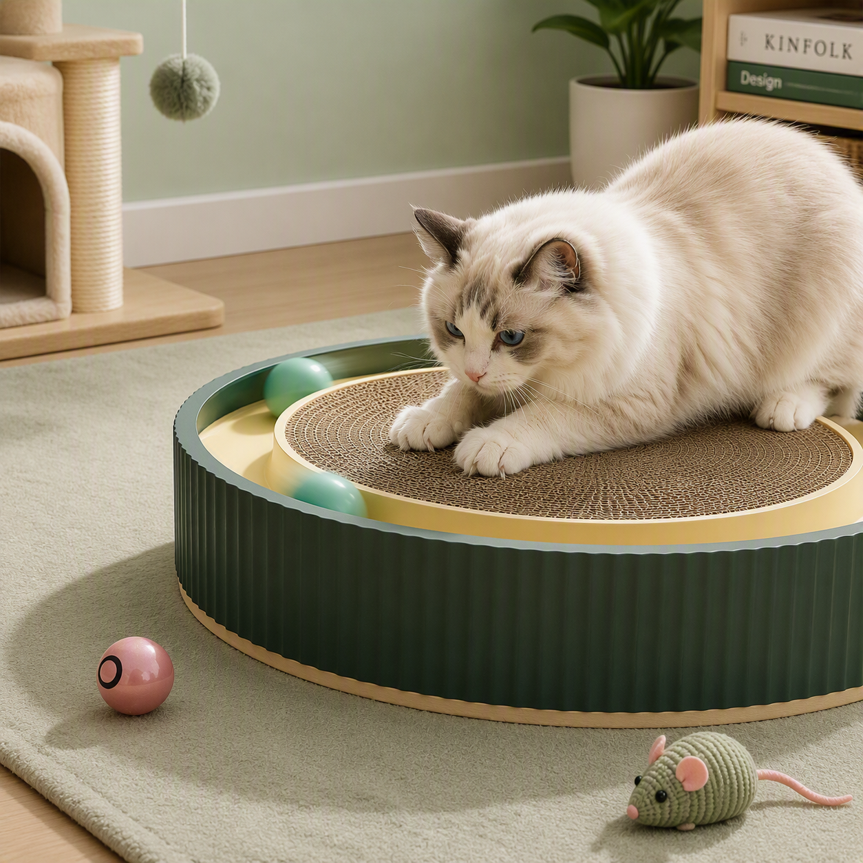 ボールレール付き 2in1 猫用爪とぎベッド - 画像 (3)