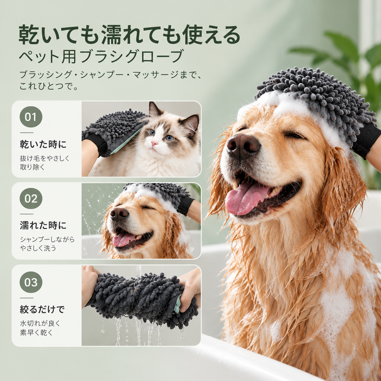 両面ペット用グルーミンググローブ - 画像 (5)