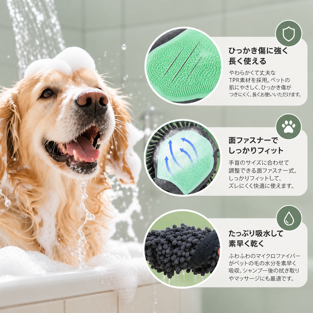 両面ペット用グルーミンググローブ - 画像 (4)