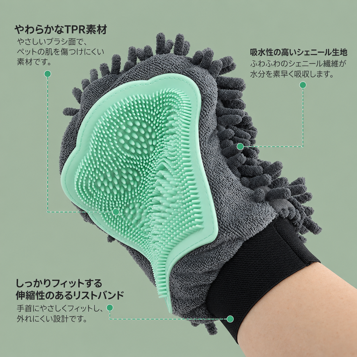 両面ペット用グルーミンググローブ - 画像 (6)
