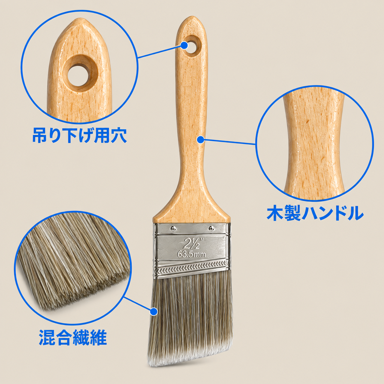 天然木ハンドルペイントブラシ5本セット - 画像 (2)