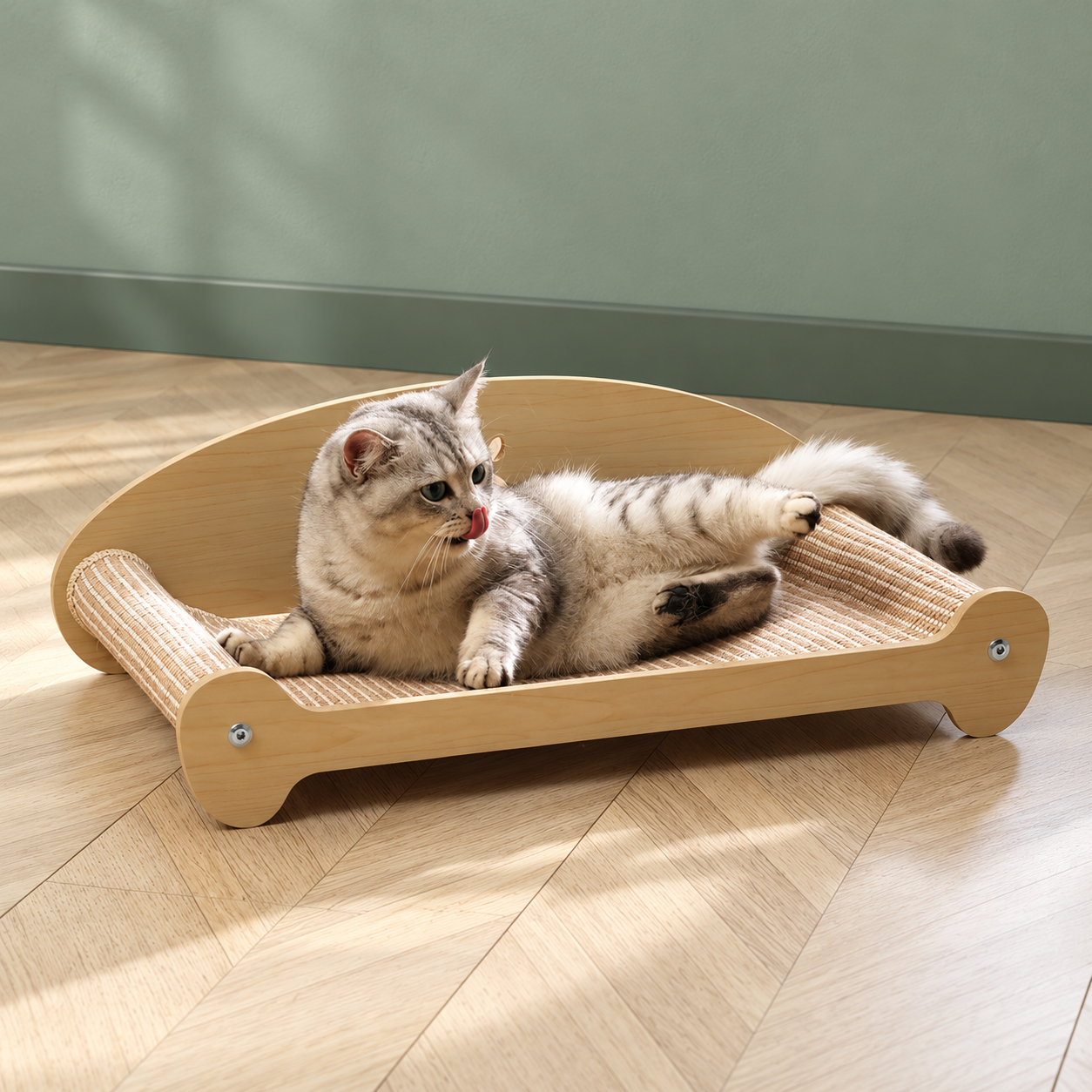 天然サイザル麻&木製フレーム猫用爪とぎラウンジソファ - 画像 (4)